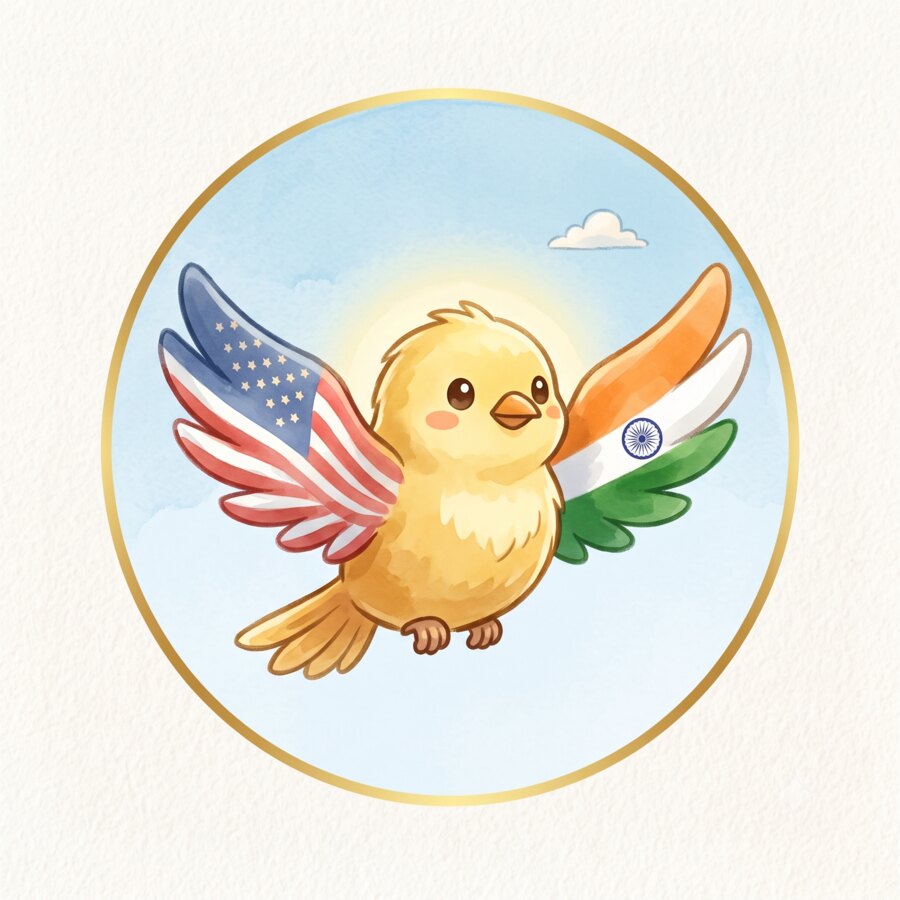 USA India Return logo — a bird with one wing in the colors of the US flag and the other in the colors of the Indian flag